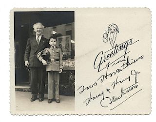 Signed Christmas Postcard of Harry Blackstone and Son.