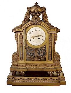 Large and Finely Cast Bronze Mantle Clock, c.1910