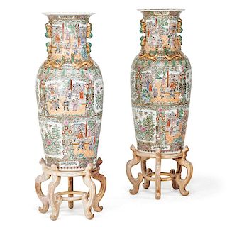 PAIR OF CHINESE FAMILLE ROSE PALACE VASES
