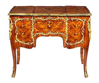 A Louis XV Style Marquetry Gilt Bronze Mounted Poudreuse 19TH CENTURY, POSSIBLY EARLIER Height 30 x width 27 x depth 22 1/4 inch