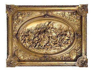 A Gilt Bronze Relief Plaque A.W. JUSTIN Height 15 1/2 x width 20 1/4 inches.