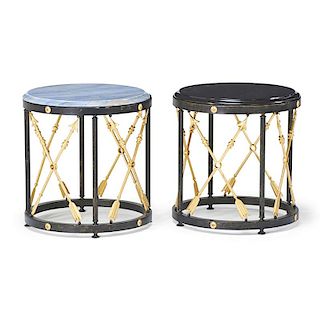 PAIR OF GILT AND PATINATED LOW TABLES