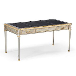 LOUIS XVI STYLE BRASS AND BRUSHED STEEL BUREAUPLAT