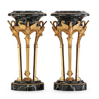 PAIR OF GILT BRONZE AND MARBLE BRAZIERS