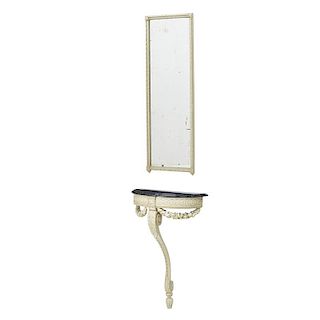 LOUIS XVI STYLE PAINTED CONSOLE AND MIRROR