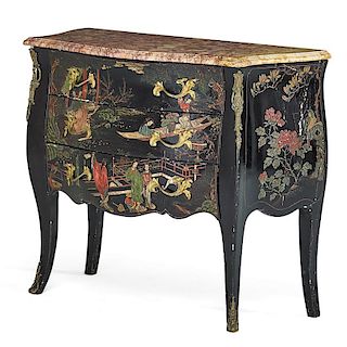 LOUIS XV STYLE BLACK LACQUER COMMODE