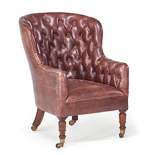 UPHOLSTERED LEATHER WING CHAIR