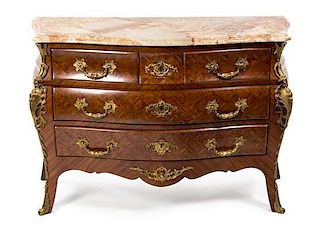 * A Regence Style Gilt Bronze Mounted Parquetry Commode en Tombeau EARLY 20TH CENTURY Height 35 1/2 x width 50 x depth 21 inches