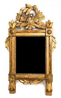 A Louis XVI Giltwood Mirror LATE 18TH CENTURY Height 30 1/2 x width 17 3/4 inches.
