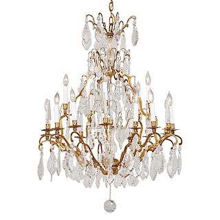 CONTINENTAL CUT GLASS AND BRASS CHANDELIER