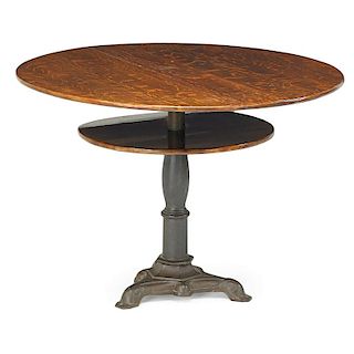 OAK AND CAST IRON CENTER TABLE