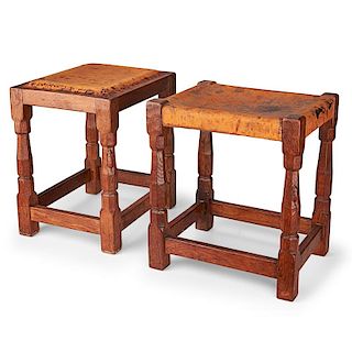 TWO CARVED MOUSEMAN STOOLS