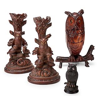 COLLECTION OF BLACK FOREST OWLS