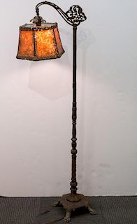 Art Nouveau Mica Shade Iron Standing Lamp