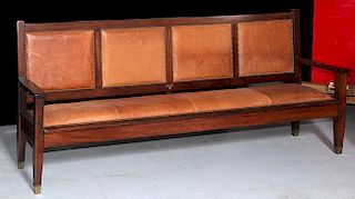 Barber Shop waiting bench circa 1925, completely restored an professionally refinished , length 8'