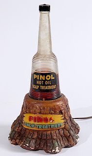 Barber Shop Pinol Scalp treatment advertising lamp, glass panel and chalk base 14"h