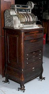 National floor model oak cash register, model 532-3C, serial number S137186S, nice original condition and polished, 10 drawer