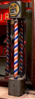Barber Pole, "Shave and Save with Marlin Firearms - Double edge", a 23" fluorescent tube has a plastic covering which represe