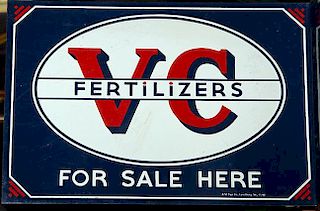 Fertilizer flange sign, two sided mint condition, 20" x 14", porcelain paint