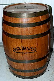 Jack Daniels barrel, 47 gallon barrel with Jack Daniels stamping on top and side, personally autographed by Jimmy Bedford-Dis