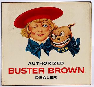 Buster Brown sign paper on Masonite 14" x 15" a stand up counter sign in fine condition
