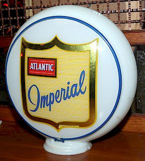 Milk glass gas globe, Atlantic Imperial glass inserts fine condition