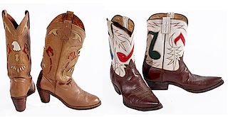 Two pair of custom cowboy boots both are handmade pairs
