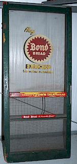 Bond Bread screen door, in fine original condition, 38" x 88", Braun's Town Talk door push, also a Bond Bread tin sign, right