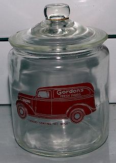 Gordon's Peanut Jar, small chip under lid, 9" x 7"