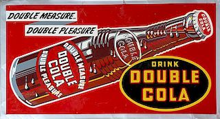 "Double Cola" tin sign, some creasing throughout, wood frame, 33" x 51"