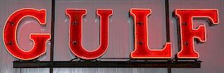 Neon "Gulf" sign fine working condition, porcelain letters are 32" x 24"