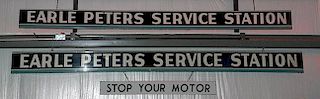 "Earl Peters" porcelain signs 6" x 9' signs, fine condition, included also is a "Stop Your Motor" sign