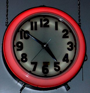 Neon clock, Electric Neon Co., working clock, approx. 27"