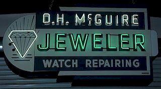 Neon "D H McGuire Jeweler" porcelain double-sided 3' x 6'