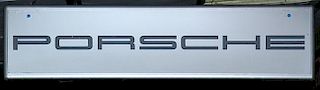 "Porsche" glass and metal sign, two-sided, 22" x 7'