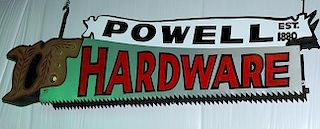 Restored "Powell Hardware" Saw trade sign 28" x 106"