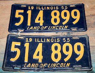 Automobile license tags 1955 IL, original condition