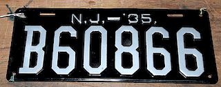 Automobile license tags 1935 NJ matched pair, restored