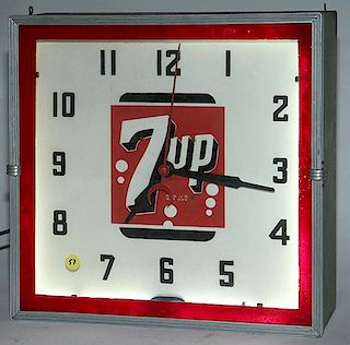 Neon 7-UP clock, fine condition with working clock and neon 15" x 15"