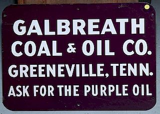 Greeneville, TN Galbreath Coal and Oil Co., fine condition, tin sign with original lettering, 24" x 18"