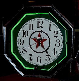 Neon Texaco clock, fantasy piece, working clock and neon 18" diameter