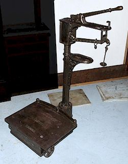 Set of platform scales , Doyle and Son Makers London, circa 1870, measuring section is brass also the platform, nice original