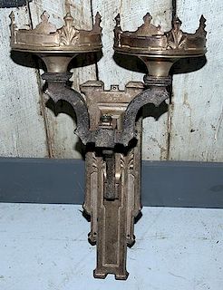 Pair of fancy electric sconces, circa 1900, 24" x 17", appears to have been silverplated at one time