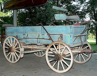 Lamons farm wagon made in Greeneville, TN with original paint and stenciling, nice wagon seat