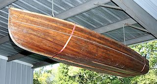 Vintage speed boat, wood plank bottom, cyprus or cedar 44"W x 19'L