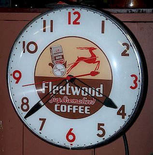 Fleetwood Coffee light up clock, working  15" diameter