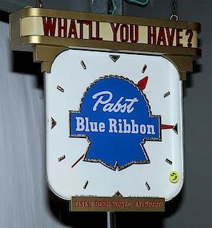 Pabst Blue Ribbon light up clock, 12" x 16"