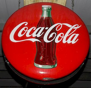Coke porcelain 48" button with mounting brackets very fine condition