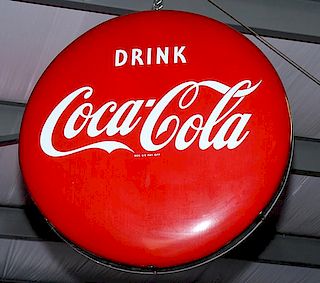 Coca-Cola 36" porcelain button in fine condition red