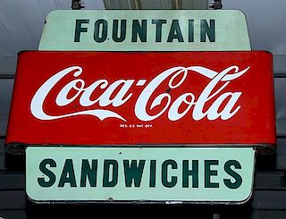 Coca-Cola porcelain drug store fountain sign 4' x 57" fine condition with original hangers double sided